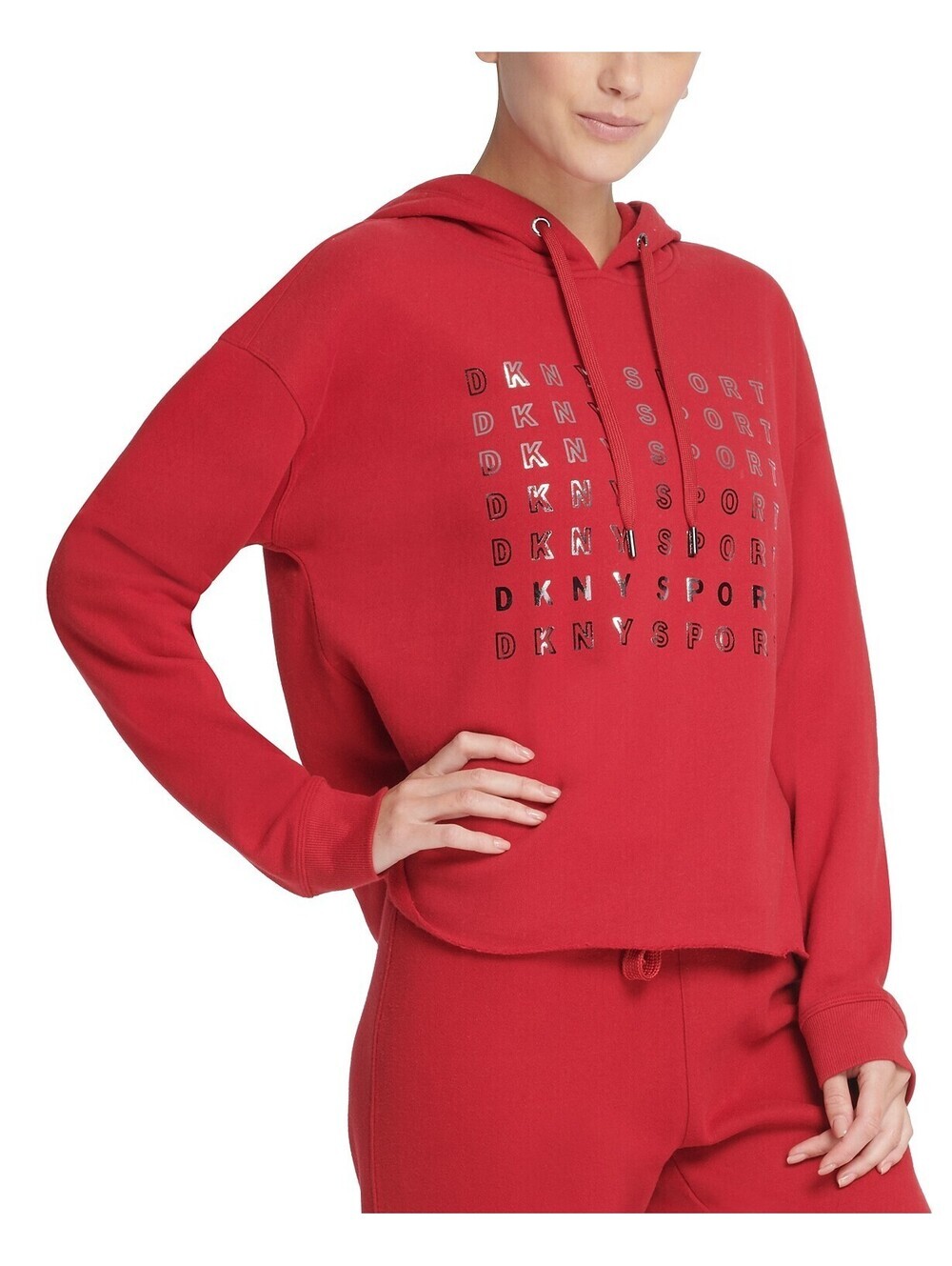DKNY Womens Metallic Logo Cropped Hoodie Size M